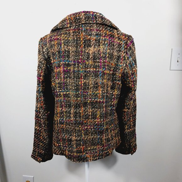 Dialogue SZ 14 Tweed Jacket Long Sleeve Button Front Brown/Green/Burgundy/Cream - Picture 4 of 16